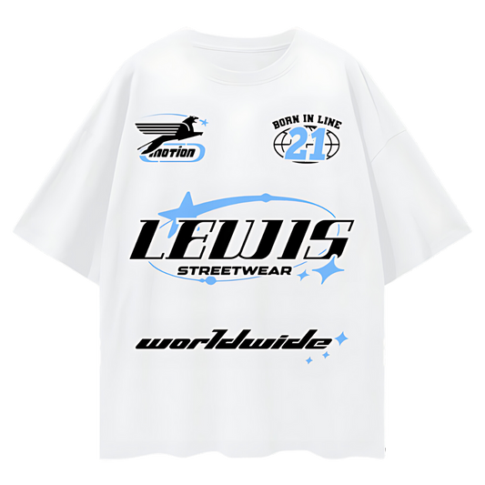 Lewis Born In Line Racing Oversize White Tee