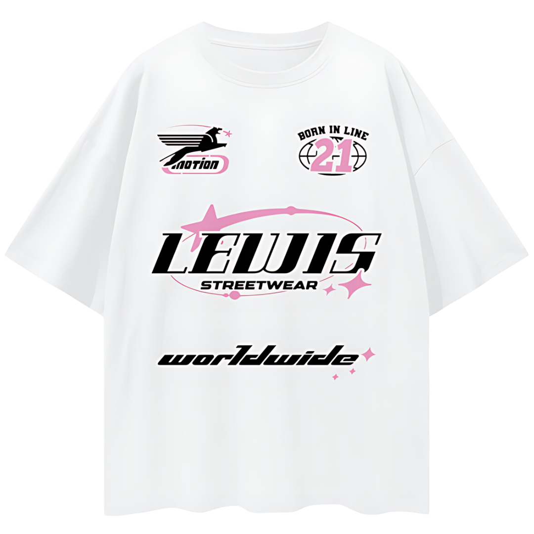 Lewis Born In Line Racing Oversize White/Pink Tee