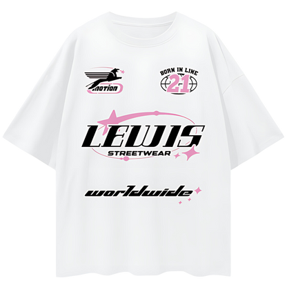 Lewis Born In Line Racing Oversize White/Pink Tee