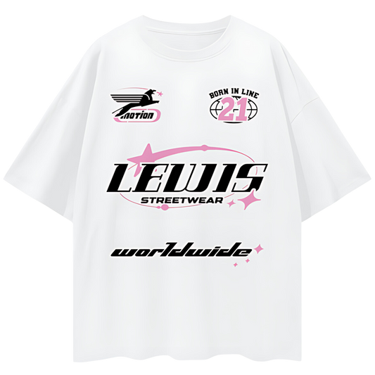 Lewis Born In Line Racing Oversize White/Pink Tee