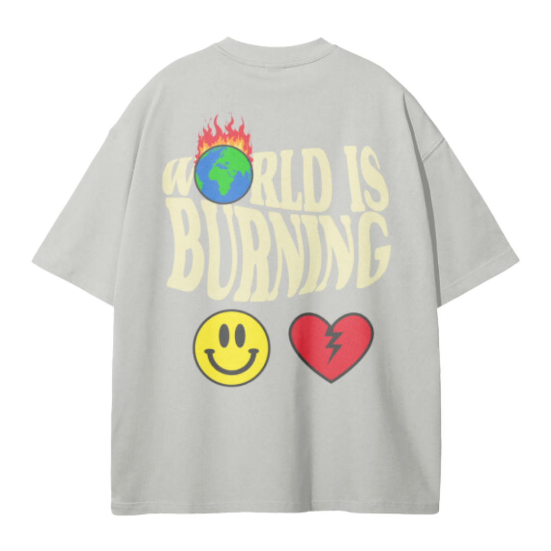 World is Burning Streetwear Unisex Earth Tone Heavyweight Loose Fit FOG T-Shirt